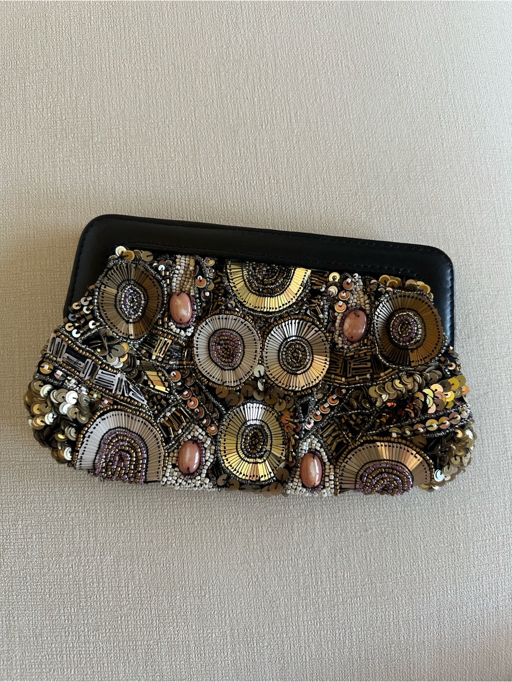 Beaded Embellished Evening Clutch in Gold and Black